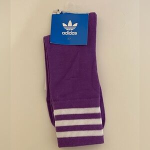 Adidas Purple and White Striped Crew Socks